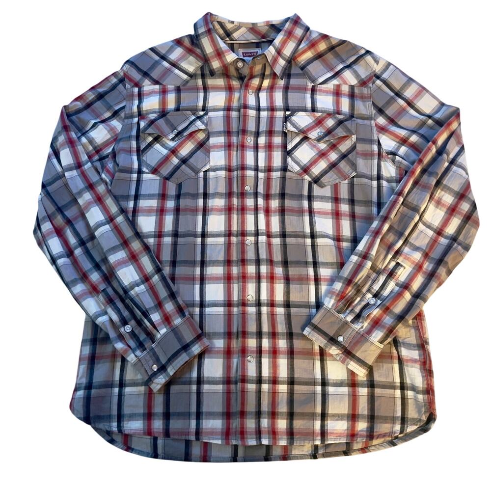 Levi's Modern‎ Western Plaid Men's Cowboy Pearl Snap Long Sleeve Button Up Shirt
